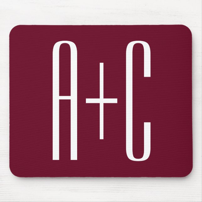 Simple Couples Initials | White & Burgundy Mouse Pad (Front)