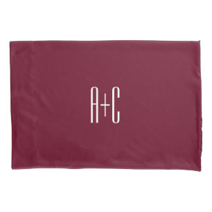 Simple Couples Initials White & Burgundy Pillowcase
