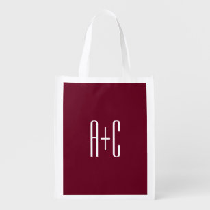 Simple Couples Initials   White & Burgundy Reusable Grocery Bag
