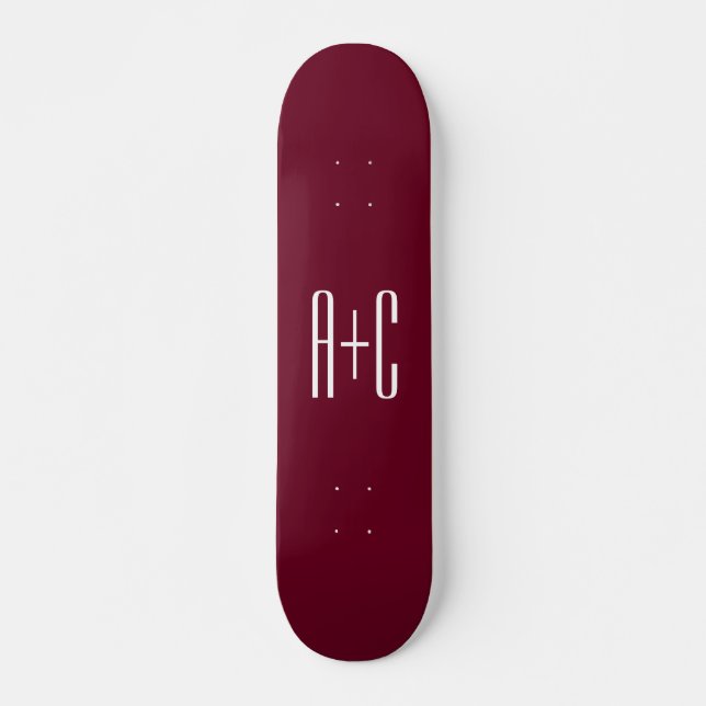 Simple Couples Initials | White & Burgundy Skateboard (Front)
