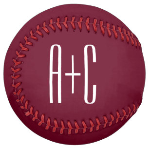 Simple Couples Initials White & Burgundy Softball