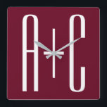 Simple Couples Initials | White & Burgundy Square Wall Clock<br><div class="desc">Classy,  bold & modern.</div>
