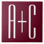 Simple Couples Initials | White & Burgundy Tile<br><div class="desc">Classy,  bold & modern.</div>