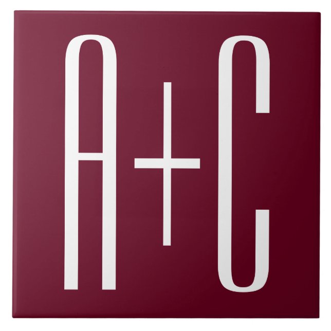 Simple Couples Initials | White & Burgundy Tile (Front)