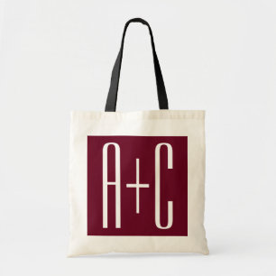 Simple Couples Initials White & Burgundy Tote Bag