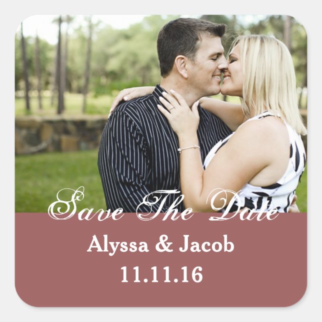 Simple Couples Photo Save the Date Wedding Square Sticker (Front)