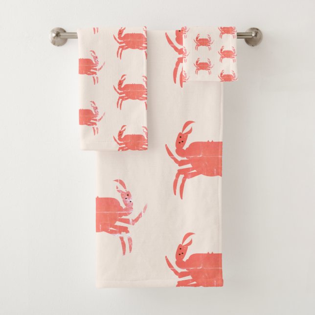 SimPle Crab Ocean Pattern  Earthy Tone Bath Towel Set (Insitu)