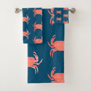 SimPle Crab Ocean Pattern Navy Grunge Bath Towel Set