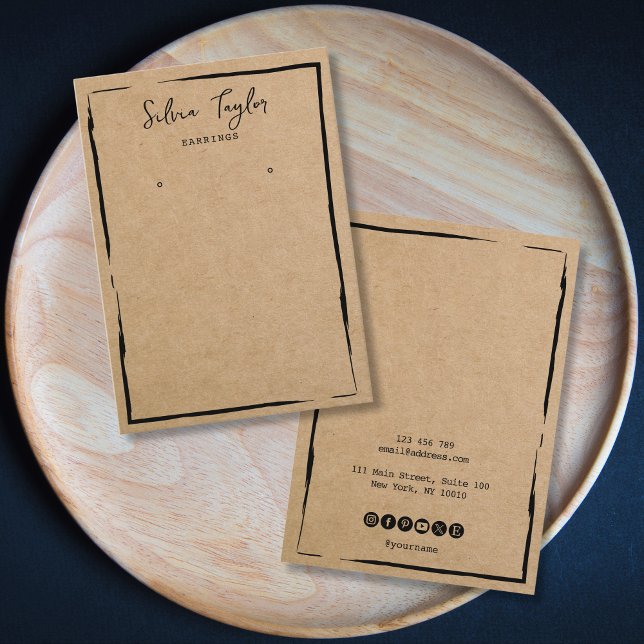 simple craft paper Earring frame display add logo Business Card (earring display card with kraft paper background and hand drawn frame)
