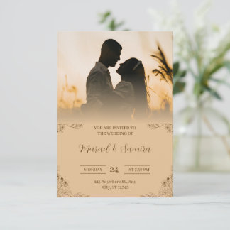 Simple cream and brown wedding invitation