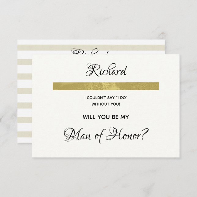 Simple Cream and Gold Will You Be My Man of Honor Invitation (Front/Back)