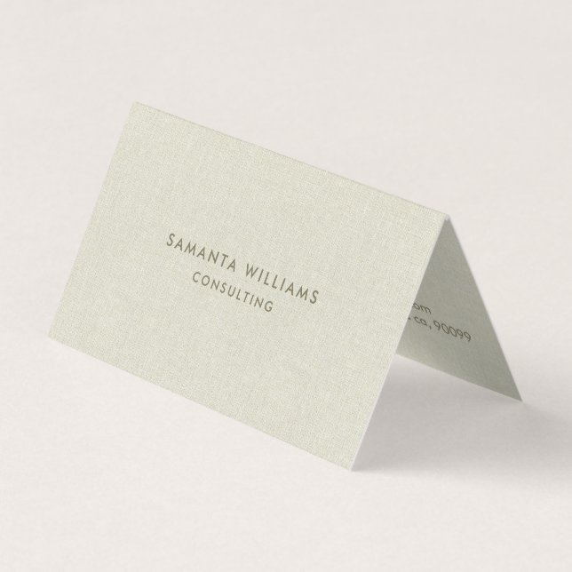 Simple Cream Colour Natural Linen Texture Print Business Card (Front)