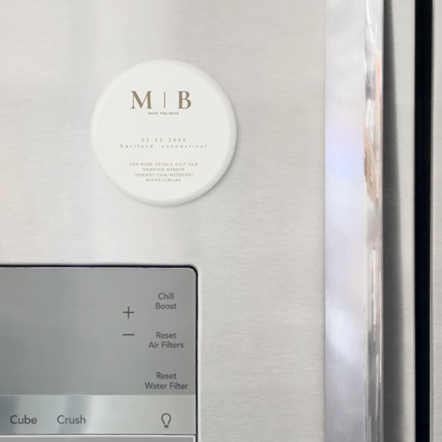 Simple Cream & Gold Monogram Wedding Save the Date Magnet (In Situ (Fridge))