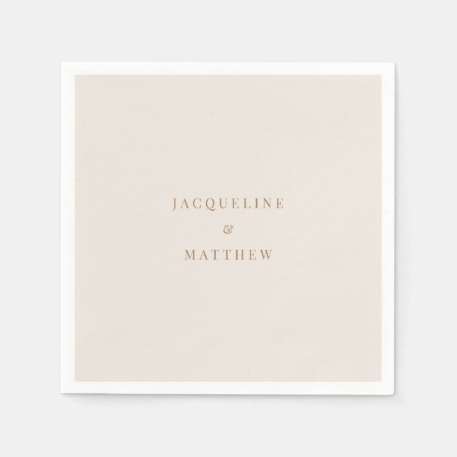 Simple Cream Gold Text Wedding Cocktail Napkin (Front)