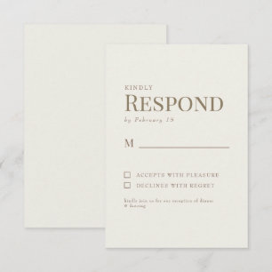 Simple Cream Gold Text Wedding RSVP Card