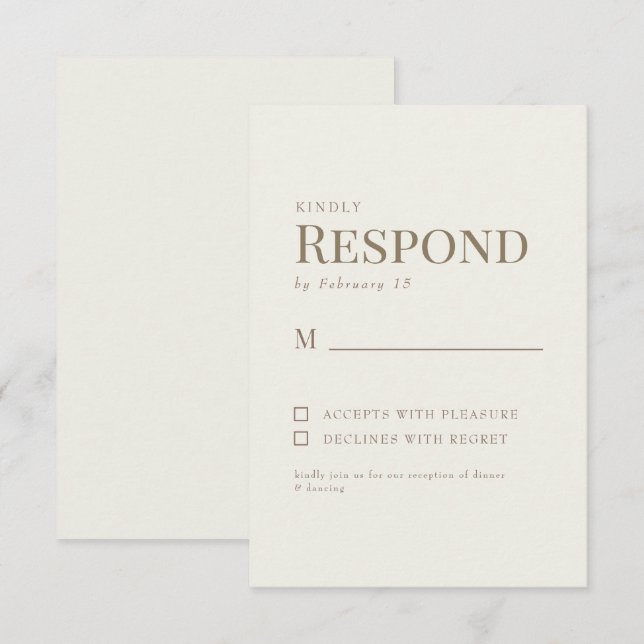 Simple Cream Gold Text Wedding RSVP Card (Front/Back)