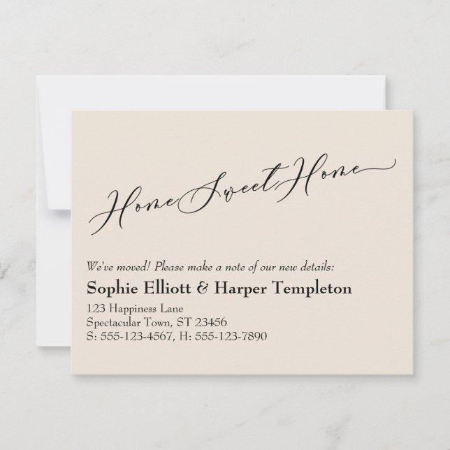 Simple Cream Home Sweet Home New Address Card (Front)