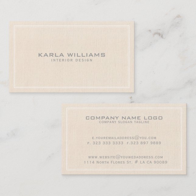 Simple Cream Linen Texture Print Business Card (Front/Back)