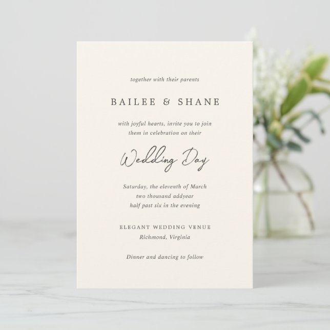 Simple Cream Modern Wedding Invitation (Standing Front)