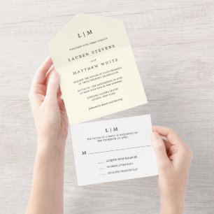 Simple Cream Monogram Elegant Wedding All In One Invitation