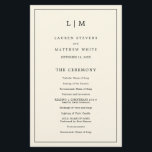 Simple Cream Monogram Elegant Wedding Program<br><div class="desc">Simple Wedding Program featuring a modern yet elegant design with your two letter monogram at the top and your details surrounded by a thin border. All text is in black over a cream / ivory background and may be changed in the design editing tool. The front has your order of...</div>