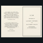 Simple Cream Monogram Elegant Wedding Program<br><div class="desc">Simple folded Wedding Program featuring a modern yet elegant design with your two initial monogram along with your details surrounded by a thin border on the front cover. The inside has your wedding party on the left side and your order of ceremony on the right side. All text is in...</div>