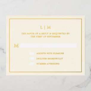 Simple Cream Monogram Elegant Wedding RSVP Foil Invitation Postcard