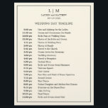 Simple Cream Monogram Elegant Wedding Timeline<br><div class="desc">Simple Wedding Timeline featuring a modern yet elegant design with your two letter monogram at the top and your details surrounded by a thin border. All text is in black over an ivory cream background and may be changed to any colours you wish by clicking the "customise" button. A chic...</div>