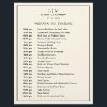 Simple Cream Monogram Elegant Wedding Timeline<br><div class="desc">Simple Wedding Timeline featuring a modern yet elegant design with your two letter monogram at the top and your details surrounded by a thin border. All text is in black over an ivory cream background and may be changed to any colours you wish by clicking the "customise" button. A chic...</div>
