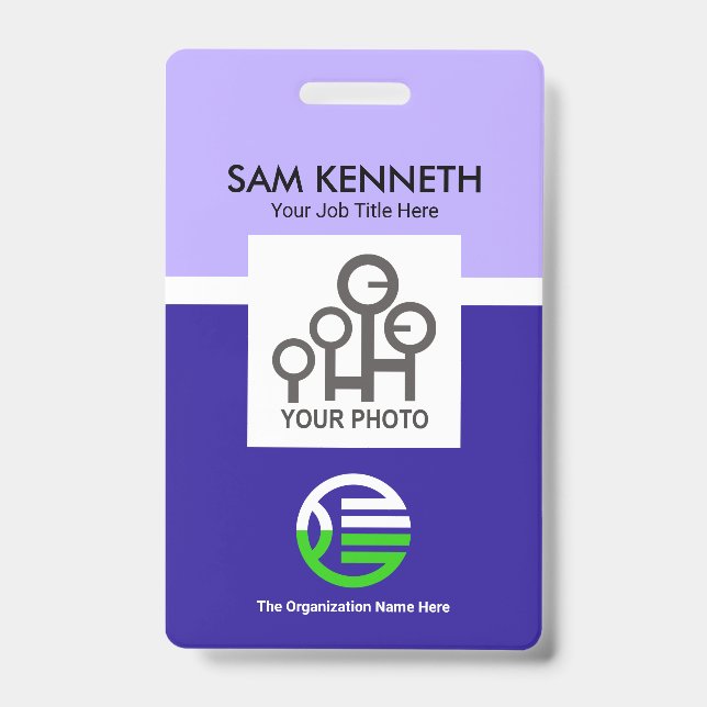 Simple Creative Blue Column Company Photo Template ID Badge (Front)