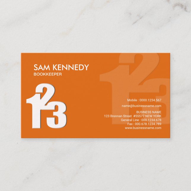 Simple Creative Modern Numbers Bookkeeper Business Card (Front)