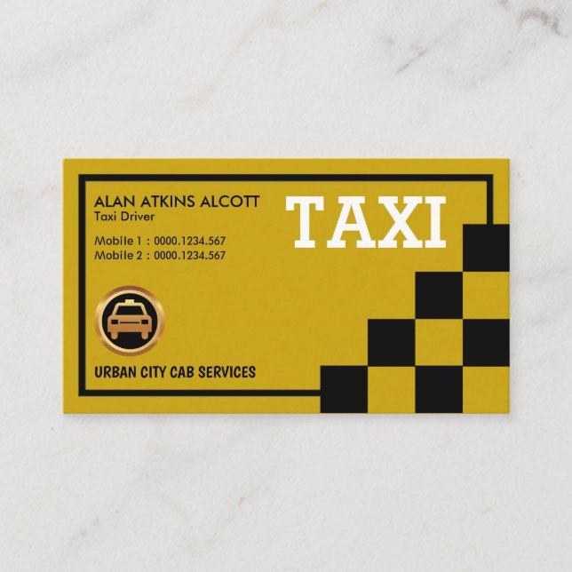Simple Creative Retro Black Checked Taxi Services Business Card (Front)