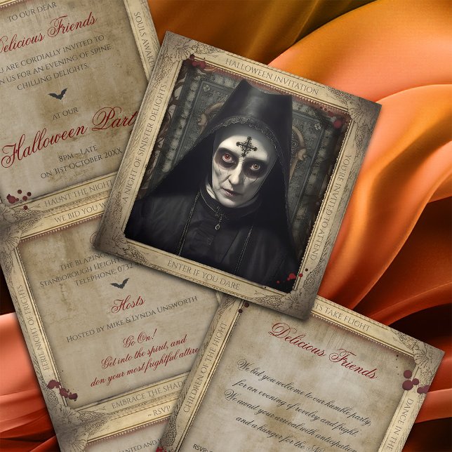 Simple Creepy Gothic Nun Adult Halloween Tri-Fold Invitation (Creator Uploaded)