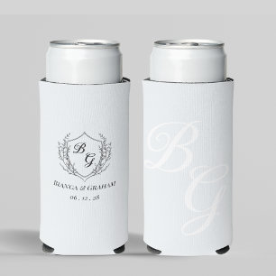 Simple Crest Monogram Wedding Seltzer Can Cooler
