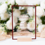 Simple Crimson Red Border Script Wedding Acrylic Invitations<br><div class="desc">Simple elegant script with classic typography wedding invitation bordered with plain square background.</div>