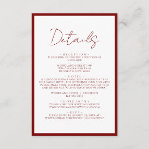 Simple Crimson Red Border Script Wedding Details Enclosure Card