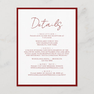 Simple Crimson Red Border Script Wedding Details Enclosure Card