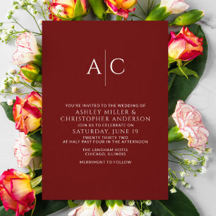 Simple Crimson Red Monogram Wedding Invitation