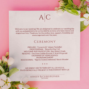 Simple Crimson & Rose Monogram Wedding Ceremony Programme