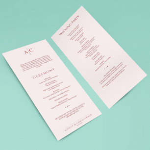 Simple Crimson & Rose Monogram Wedding Ceremony Programme