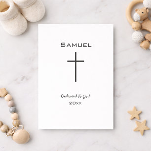 Simple Cross Baby Dedication Black and White Card