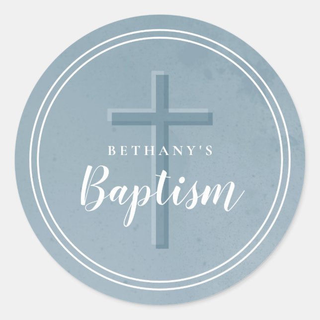Simple cross baptism favour or envelope classic ro round sticker (Front)