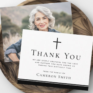 Simple cross black border funeral sympathy photo thank you card
