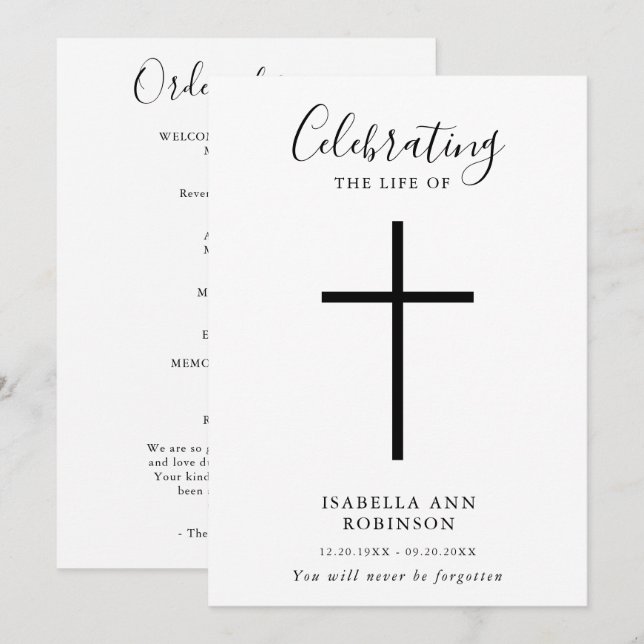 Simple Cross Celebration of Life Order of Service Programme (Front/Back)