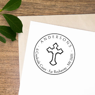 Simple Cross Christian Family Return Address Self-inking Stamp