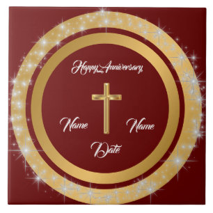 Simple Cross Customise Gold Anniversary Tile