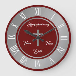 Simple Cross Customise Silver Anniversary Large Clock