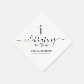 Simple Cross Elegant Script Funeral Memorial Napkin