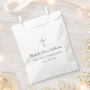 Simple Cross First Communion Elegant Typography  Favour Bags