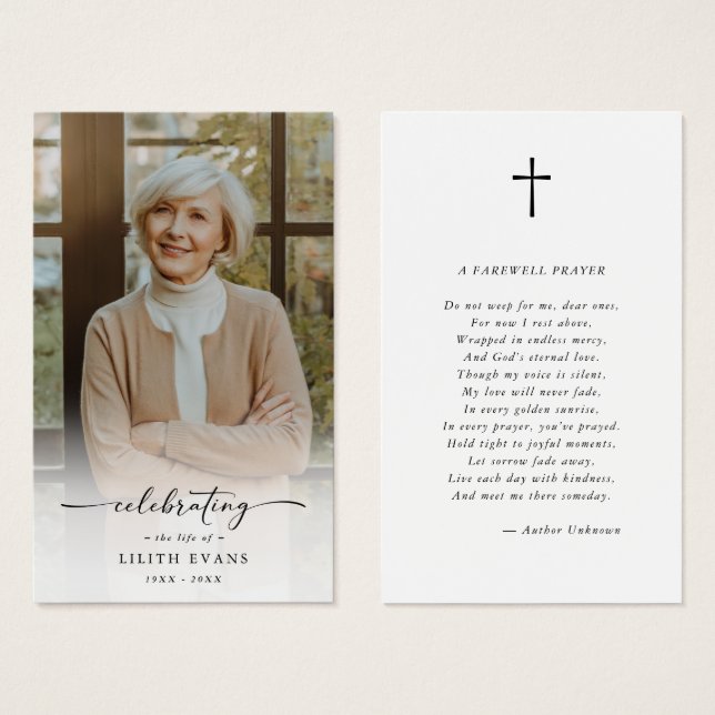Simple Cross Funeral Memorial Photo Prayer Card (Front & Back)
